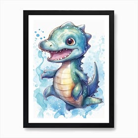 Mosasaurus Cute Dinosaur Watercolour 3 Art Print