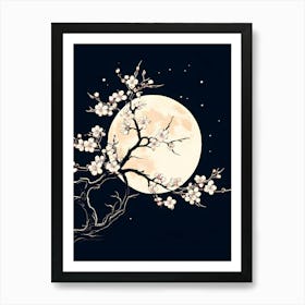 Cherry Blossom Tree With Moon Art Print