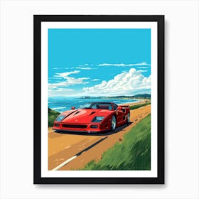 A Ferrari F40 In Causeway Coastal Route Illustration 1 Art Print