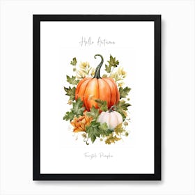 Hello Autumn Fairytale Pumpkin Watercolour Illustration 3 Art Print