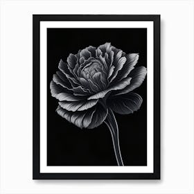 A Carnation In Black White Line Art Vertical Composition 1 Art Print