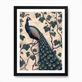 Vintage Peacock & Ivy Wallpaper 1 Art Print