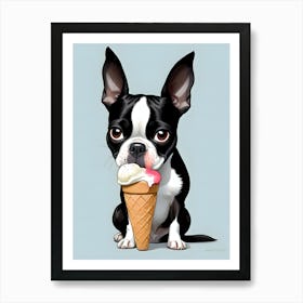 Boston Terrier Ice Cream Cone Art Print