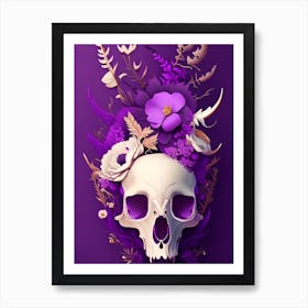 Animal Skull Purple 2 Vintage Floral Art Print