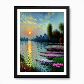 Sunset On The Seine Watercolor Painting Art Print