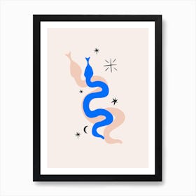 Blue Snake And Stars Art Print