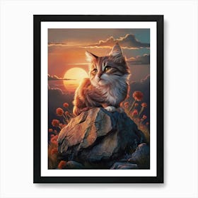 Cat At Sunset 1 Art Print