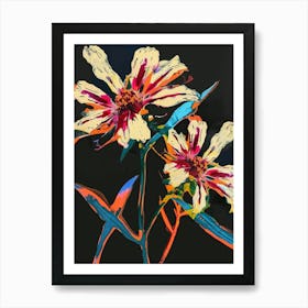 Neon Flowers On Black Gaillardia 3 Art Print