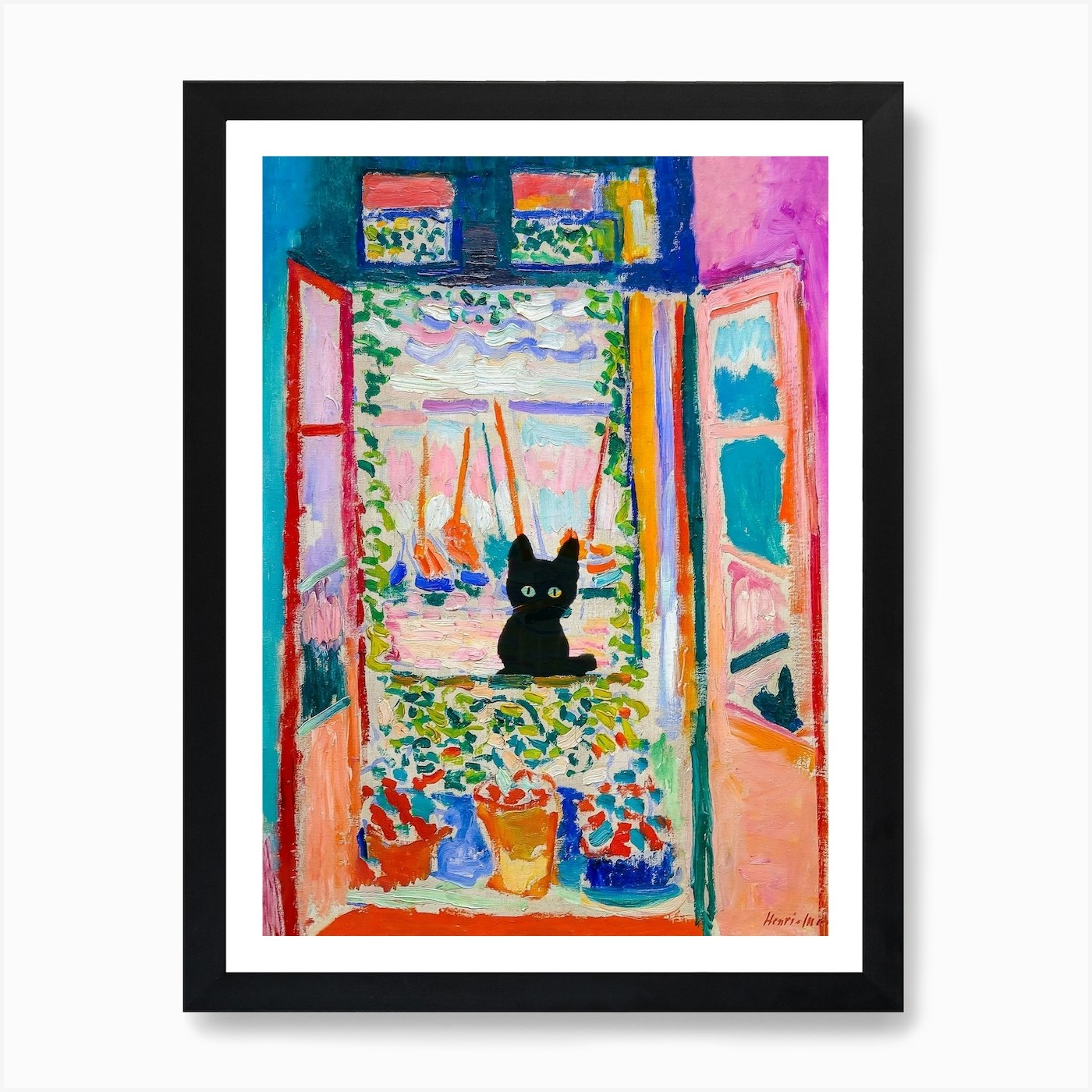 etiket geboren begaan Matisse Inspired Open Window Cat Art Print by Mambo - Fy