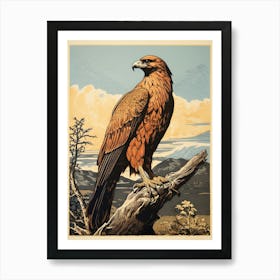 Vintage Bird Linocut Golden Eagle 4 Art Print
