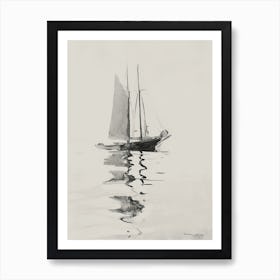Sail Boat Balck and White Ink Drawing Art Print