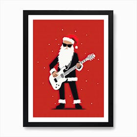 Santa Claus Playing Guitar, Christmas Art Print