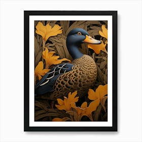 Dark And Moody Botanical Mallard Duck 2 Art Print