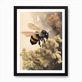 Black And Gold Bumble Bee Beehive Watercolour Illustration 1 Art Print