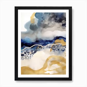 Watercolour Abstract Blue And Gold 1 Art Print