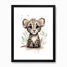 Watercolour Jungle Animal Baby Leopard 3 Art Print