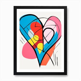 Abstract Heart Lines Geometric Blue Pink Yellow Art Print