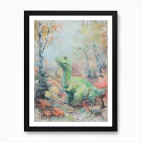 Dinosaur Watercolour Painting In The Woodland 2 Art Print