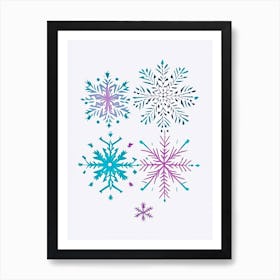 Snowflakes In The Snow,  Snowflakes Minimal Line Drawing 3 Art Print