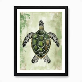 Vintage Green Sea Turtle Painting 3 Art Print