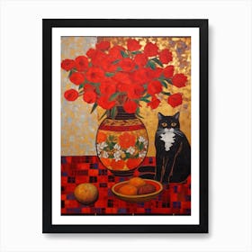 Dahlia With A Cat 2 Art Nouveau Klimt Style Art Print