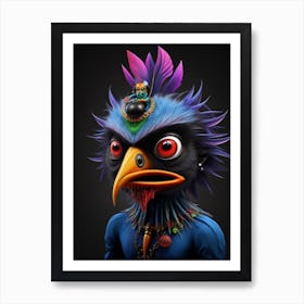 Deliberate 11 A 3d Hd Colorful Bird On A Black Background Hum 0 Art Print