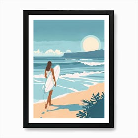 Surfer Girl On The Beach Art Print