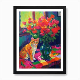 Snapdragon With A Cat 2 Fauvist Style Painting Art Print