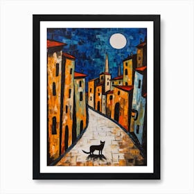 Painting Of Rome With A Cat In The Style Of Surrealism, Miro Style 1 Art Print