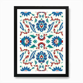 Turkish Rug - Iznik Turkish pattern, floral decor Art Print