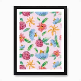 Brushed Flowers Pink Art Print