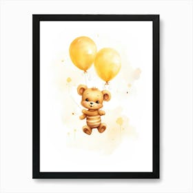 Baby Bee Flying With Ballons, Watercolour Nursery Art 4 Art Print