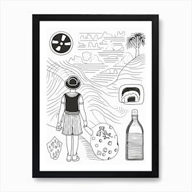 Summer Black And White Line Art Art Print