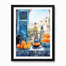 Oranges And A Cat Art Print