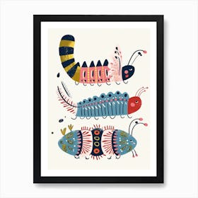 Colourful Insect Illustration Catepillar 5 Art Print