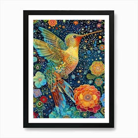 Hummingbird in flowers Art Print