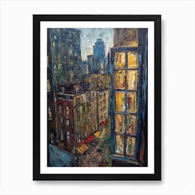 Window View Of New York In The Style Of Expressionism 1 Art Print