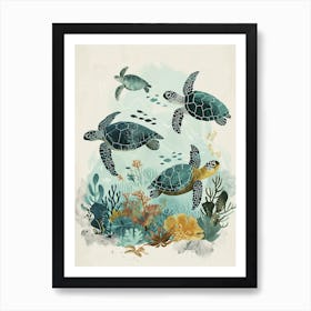 Sea Turtle Underwater Illustration Watercolour 1 Art Print