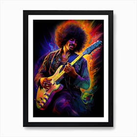 Jimi Hendrix Neon Lights 8 Art Print