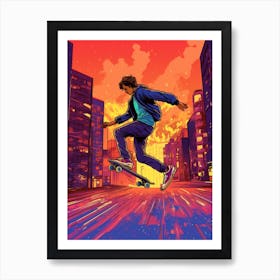 Skateboarding In Seoul, South Korea Drawing 3 Art Print