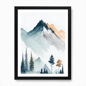 Mountain And Forest In Minimalist Watercolor Vertical Composition 317 Art Print