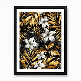 Gold And White Floral Pattern Art Print