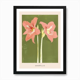 Pink & Green Amaryllis 5 Flower Poster Art Print