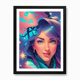 Girl With Blue Hair 1 Art Print