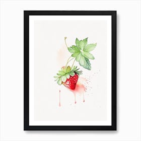 Day Neutral Strawberries, Plant, Minimalist Watercolour Art Print