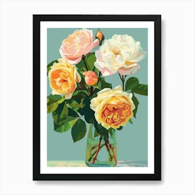 English Roses Painting Rose In A Vase 4 Art Print