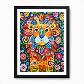 Folk Pattern Lion 2 Art Print