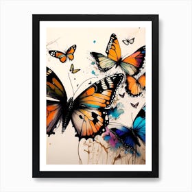 Butterflies In Migration Graffiti Illustration 1 Art Print