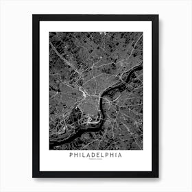 Philadelphia Black And White Map Art Print