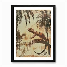 Chameleon In The Palm Trees Block Print 1 Art Print
